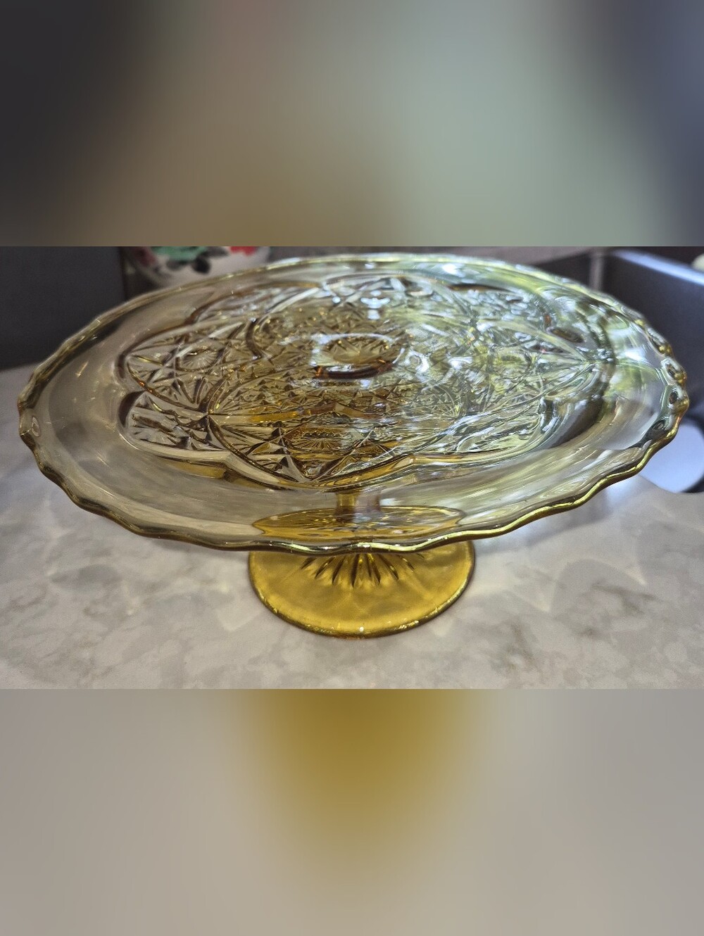 Vintage Anchor Hocking Fairfield Amber Pedestal Cake Stand